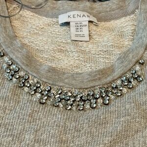 Kenar Gray Sweater with Sparkling Embellishments at the neckline